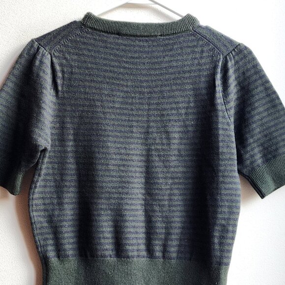 French Connection Green/Blue Cropped Striped Short Sleeve Sweater Size Medium - Picture 13 of 14